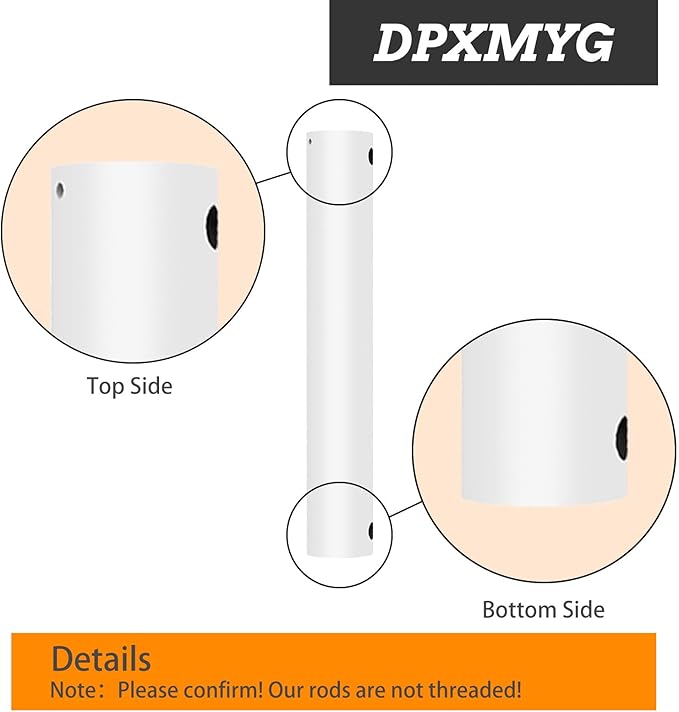 DPXMYG 16 inch Ceiling Fan Downrod with Extension Cord, White Downrod for Ceiling Fan, 1 inch Outside Diameter, Ceiling Fan Boom Suitable for a Wide Range of Fans (White, Not Threaded)