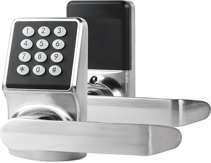 BAOLONG Keyless Entry Door Lock, Electronic Keypad Lock with Handle, Digital Lock with Keypads, IC Card and Key, Easy Installation for Home, Hotel, Satin Nickel