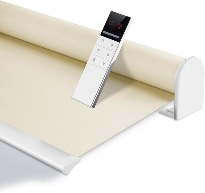 ZSHINE Motorized Blackout Window Blinds Customize Width (23-95 Inches) Remote Control Wireless and Rechargeable Roller Shades Blinds for Windows, Home, Office, Hotel, Club, Restaurant(82010J)