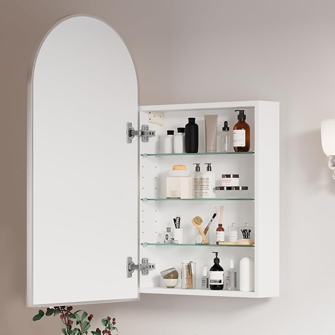 Arched Medicine Cabinets with Mirror,Medicine Cabinet for Bathroom, Arch Medicine Cabinet with Storage,Brushed Nickel Mirror Cabinet,Wall Mounted Only,20x36Inch