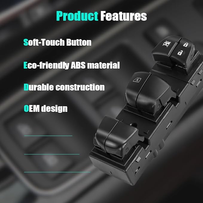 Master Power Door Lock Window Control Switch for Nissan Altima Sentra Rogue Leaf 2013-2018, for Tiida Sylphy 12-16, for Nissan Juke 12-17, Driver Side Window Controller Switch 25401-3TA5A