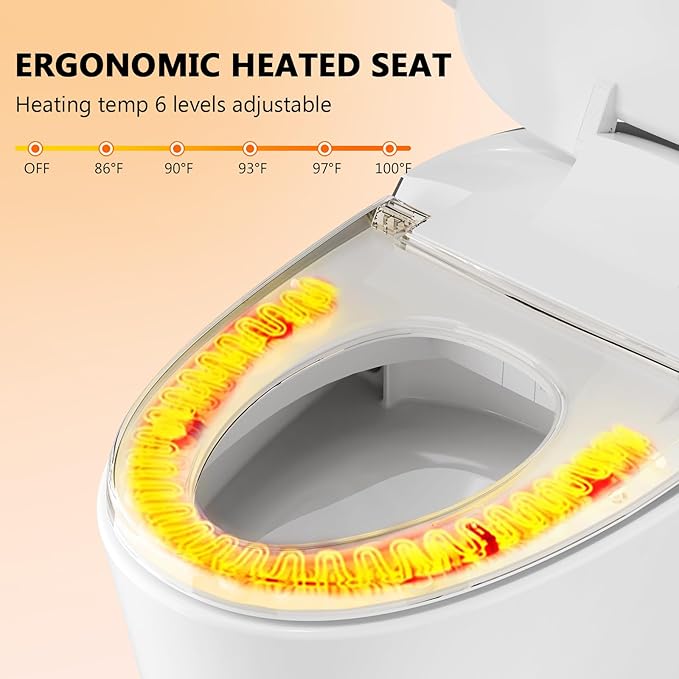 Smart Toilet for Bathroom, Modern Toilet with Heated Seat, Auto Off Seat Flushing, Foot Sensor, Night Light