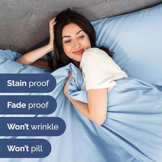 Full XL Bed Sheet Set - 4 Piece Extra Long Extended Full XL Sheets - Soft, Breathable & Cooling - Fits 8" to 16" Mattress w/ Deep Pockets - 54" x 80" - Easy-Fit, Wrinkle & Fade Resistant - Light Blue