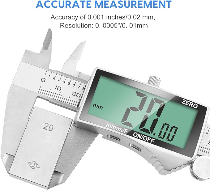 Digital Caliper, 6 Inch Caliper Tool with Extra Large LCD Screen, Auto-Off Feature, Easy Switch from Inch Metric Fraction, Stainless Steel Vernier Caliper Measuring Tool for DIY/Household