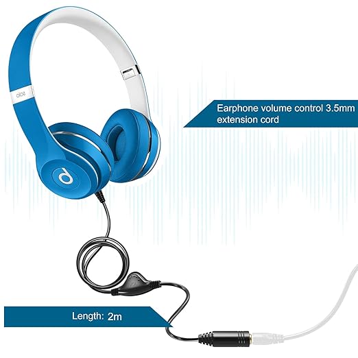 PChero Headphone Extension Cable with Volume Control, 2 Packs 6.6ft 3.5mm Audio Male to Female Aux Adapter Sound Stereo Extender Cord for Headset Smartphones Tablets