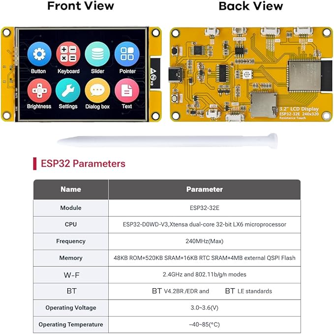 Hosyond 3.2'' ESP32 LCD Display Resistive Touchscreen with WiFi+BT, ST7789P3 Driver 240x320 TFT SPI Screen Module for Arduino