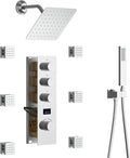 KATAIS Digital Tempreature Display Full Body Shower System Wall Mounted 8 Inch Rain Shower System with 6 PCS Body Jets, Handheld Spray, Chrome Shower Fixtures