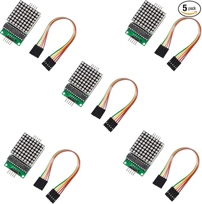 5 Pcs MAX7219 Dot Matrix Module 8x8 LED Display Modules for Arduino Raspberry Pi Microcontroller with 5Pin Wires Red