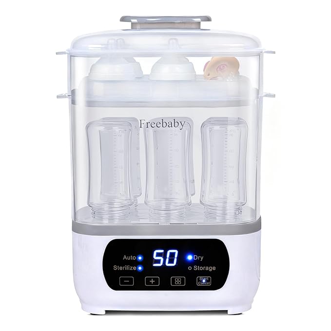 Freebaby Baby Bottle Steamer and Dryer,All-in-One Sterilizer and Dryer for All Baby Bottle,Bottle Sanitizer for Pacifiers&Breast Pump Parts, with LED Screen and Auto-Off