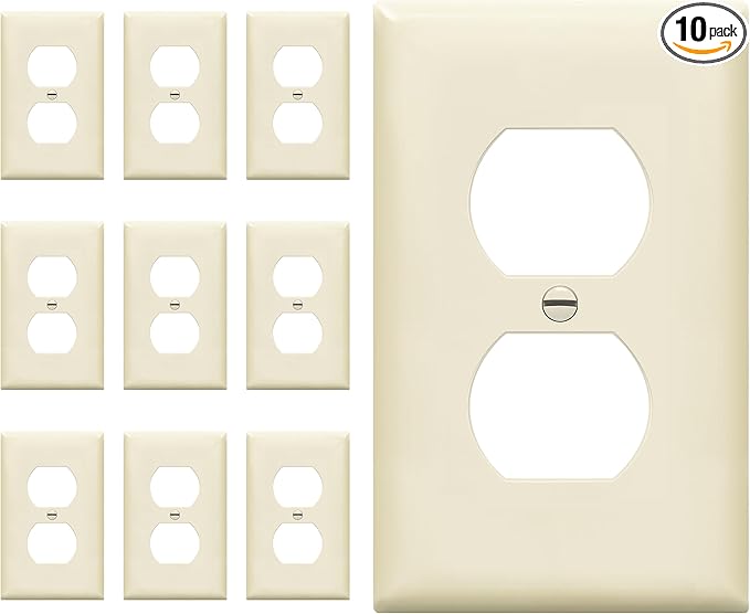 ENERLITES Duplex Receptacle Outlet Wall Plate, Size 1-Gang 4.50" x 2.76", Unbreakable Polycarbonate Thermoplastic, UL Listed, 8821-LA-10PCS, Light Almond (10 Pack)