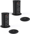 Jgstkcity 2.5 inch Hole Pop up Outlet for Countertop,20W USB C,4 USB Ports,4 Outlets 15Amp Receptacle Flush Mount,Space Saver Recessed Outlet,1875W,ETL Listed,2 PCS (Black, 20W USB)