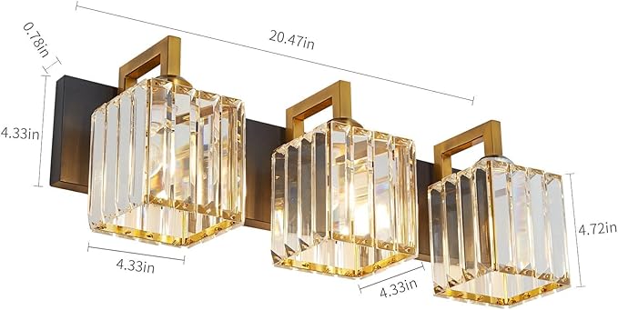 FDPBY Modern Bathroom Vanity Light 3-Lights Black Gold Crystal Wall Lamp Bathroom Modern Crystal Vanity Lighting
