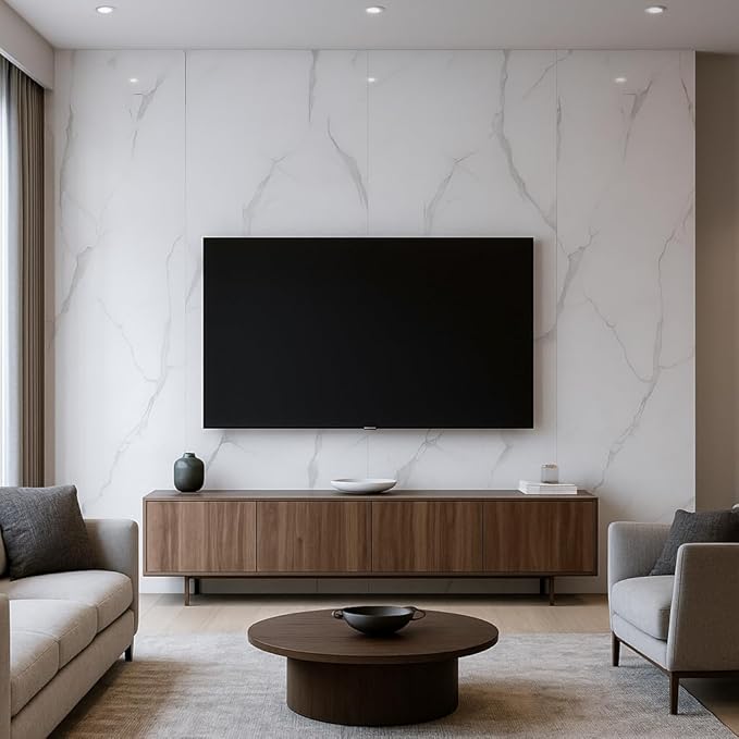 Dundee Deco Faux Marble Wall Panels - 2 ft X 4 ft - Glossy, Waterproof Indoor Wall Cladding - White, Grey Veins - Set of 4 - Covers 31 sq ft