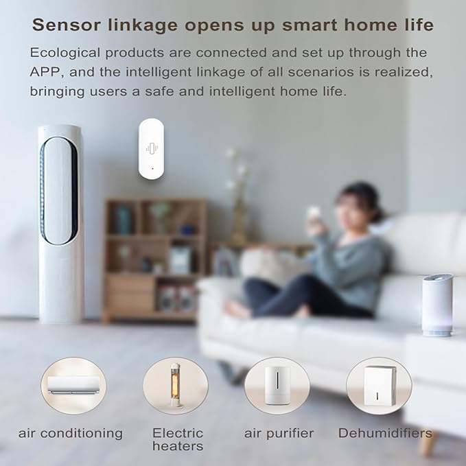 Smart Vibration Sensor: Wireless Glass Break Detector, WiFi Door Sensor with App Alerts, Adjustable Sensitivity, Glass Break Security Sensor for Alarm System and Smart Home Automation (1-Pack)
