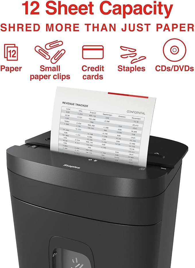 Staples 12-Sheet Micro-Cut Shredder – High-Security Document & Credit Card Shredding for Home & Office