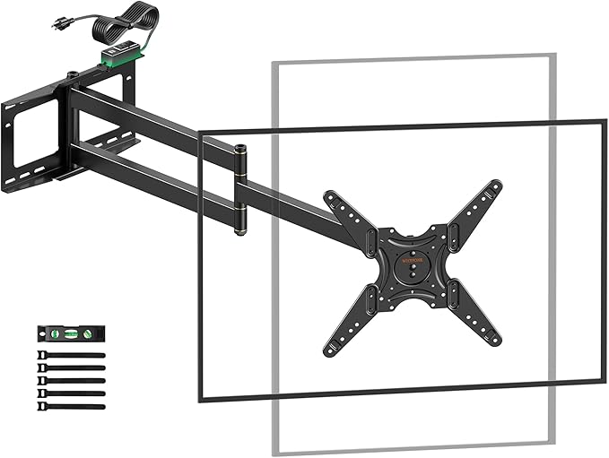 48'' Extension Extra Long Arm TV Wall Mount with Power Outlet, Rotating TV Wall Mount 180° Full Motion Heavy Duty for 26''-65'' Screens, VESA 400x400mm, Load 110 lbs, 16''Wood Stud/Concrete/Brick Wall