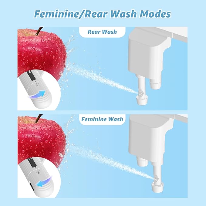 Ultra-Slim Bidet Attachment for Toilet, Non-Electric Dual Nozzle (Rear & Feminine Wash), Adjustable Fresh Cold Water Pressure, Stainless Steel Inlet, Easy to Install(Black & White)