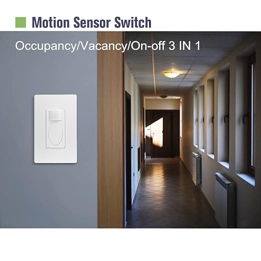 RAYZEEK 3 in 1 Motion Sensor Switch with Occupancy Sensor/Vacancy Sensor/Normal On-Off Switch Options,PIR Motion Activated Wall Sensor Switch for Indoor,PC Fireproof(10A, Ground Wire Version)