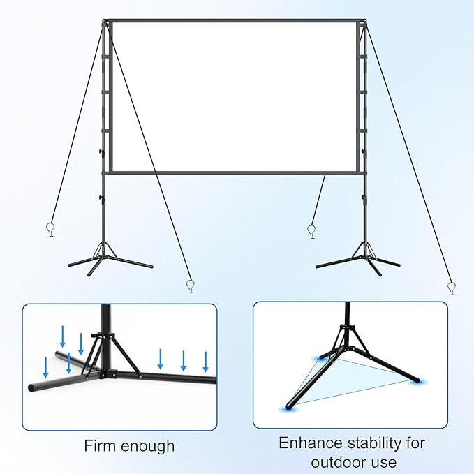 100-Inch Portable Projector Screen with Stand - Indoor Outdoor Movie Screen for Home Theater, Backyard & Classrooms 16:9 4K HD Lightweight Projection Screen Includes Carry Bag for Travel & Camping