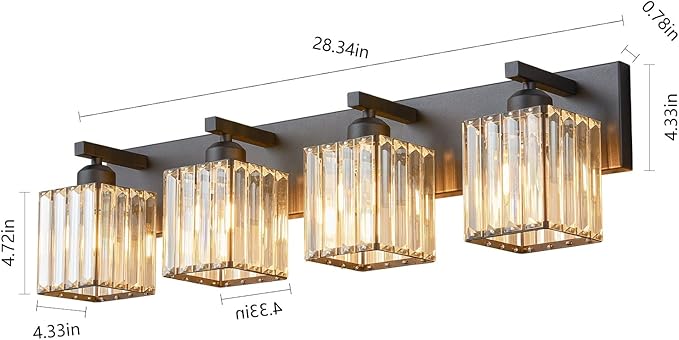 FDPBY Modern Bathroom Vanity Light 4-Lights Modern Black Crystal Wall Light Bathroom Vanity Light Fixtures