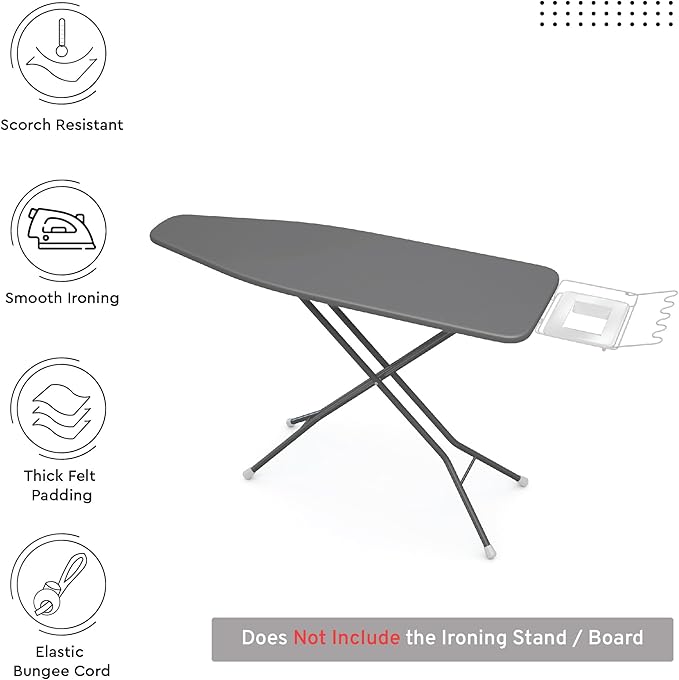 Encasa XO Ironing Board Cover and Pad 42"x14" - 4mm Felt Medium Iron Board Cover with Padding - Heat Resistant, Stain-Safe Dye, Non Slip Elastic Bungee Cord Tightening Iron Table Cover Grey