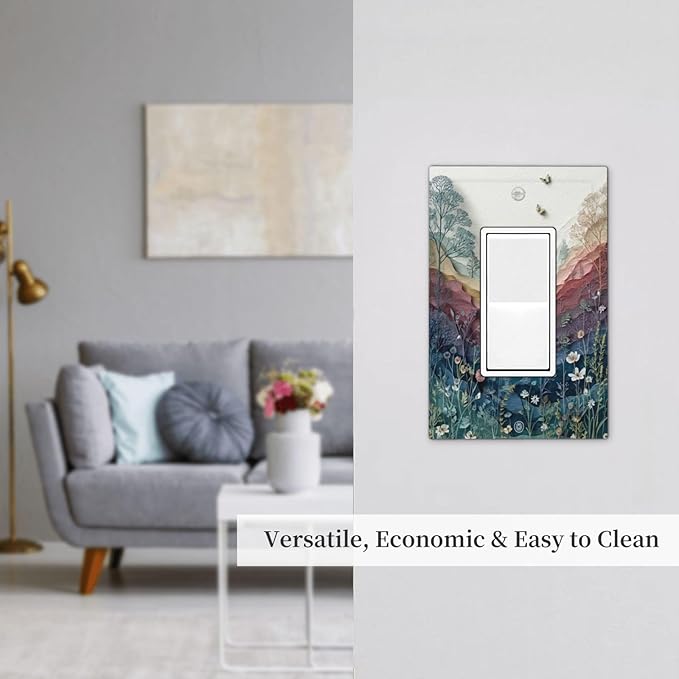Bvtewkhz Wildflowers Rustic Flowers Floral Plants Light Switch Covers Wall Plate Decorative Vintage Mountain 1 Gang Single Rocker Electrical Faceplate Switch Plates for Bathroom Kitchen Home