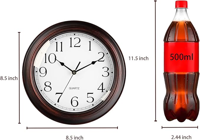 KECYET Wall Clocks Battery Operated Silent Non-Ticking Wall Clock 8.5 Inch Small Vintage Retro Rustic Style Decorative for Kitchen Living Room Home Office (Bronze)