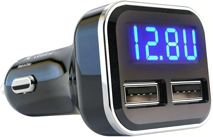 Alivation 3IN1 Digital Volt Gauge with USB Car Charger, 24W Cigarette Lighter Voltage Display Volt Meter Car Battery Monitor with LED Voltage & Amps Display, Dual USB for iPhone X 8 7 6S 6 Plus, 5 SE