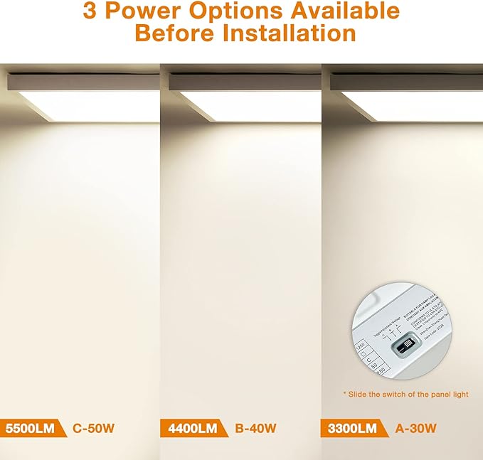Mcacggo 2x4 FT LED Flat Panel Light Surface Mount 5000K-4000K-3000K Switchable & 0-10V Dimmable, 30W-40W-50W Selectable Flush Mount Ceiling Light 24x48 inch, ETL Listed, 100-277V, White, 2 Pack