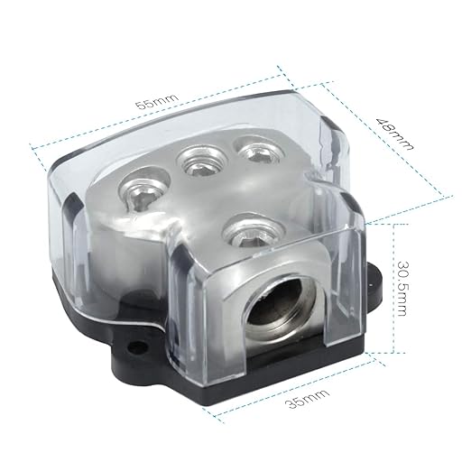 RKURCK 3 Way Power Distribution Block, 0/2/4 AWG Gauge in, 4/8/10 Gauge Out, Car Audio Stereo Amp Distribution Connecting Block for Audio Splitter (1x0GA+3x4GA)