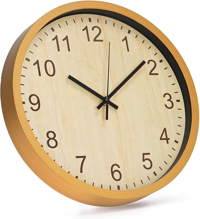 bakbrand Kids Wall Clock Silent Non-Ticking Childrens Clock Round Decorative Wall Clocks for Classroom, School, Office, Bedroom, Living Room, Kitchen (Light Wood Grain, 12 inch)