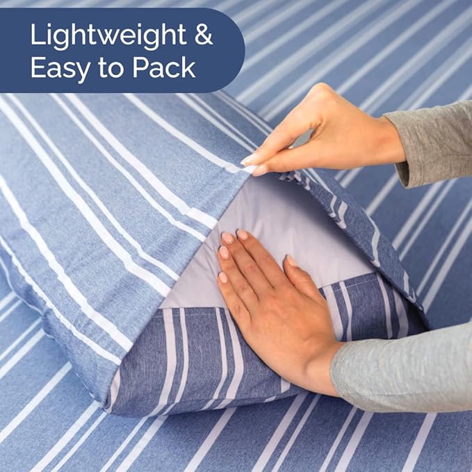 RV Short Queen Sheet Set 60 X 75 - 4 Piece RV Short Queen Bed Sheets - Soft, Breathable & Cooling - Designed for Bunks, Trailers & Campers - Fits 8” to 12" Mattress - Luxury Bedding - Blue Stripes 3