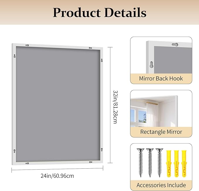 Silver Bathroom Mirror for Wall, 24x32 Inch Rectangle with Metal Frame, Modern Vanity for Bathroom Living Room, Entryway Hangs Horizontal or Vertical