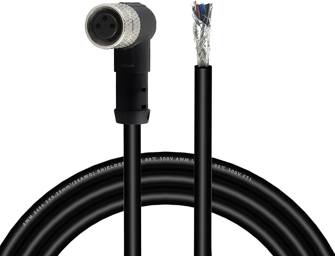 Lonlonty M8 Connector Aviation Sensor Cable - Female 3 Pin Right Angle 6.5Ft/2M Aviation Socket Shielded Electrical Cable for Industrial Automation Control,Fieldbus Module,Device Network