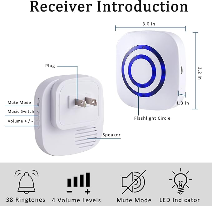 BESTOONE Motion Sensor Alarm, Long Range Wireless Driveway Alarm, Indoor Home Security System Electric Doorbells, 2 Motion Detector and 1 Alarm, 38 Chime Tunes, LED Indicator