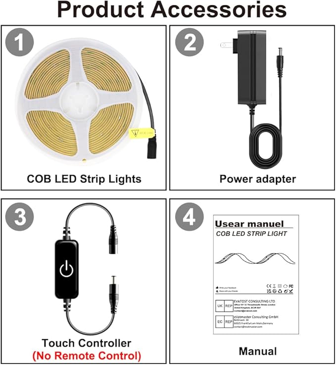 Pandery COB LED Strip,LED Strip Lights 5M/16.4ft,Touch Dimmable LED Strips,CRI90+,3000K Warm White cob led,1600LEDs,24V LED Tape Lights,Indoor for Bedroom, Kitchen, TV, Mirror,Cabinet