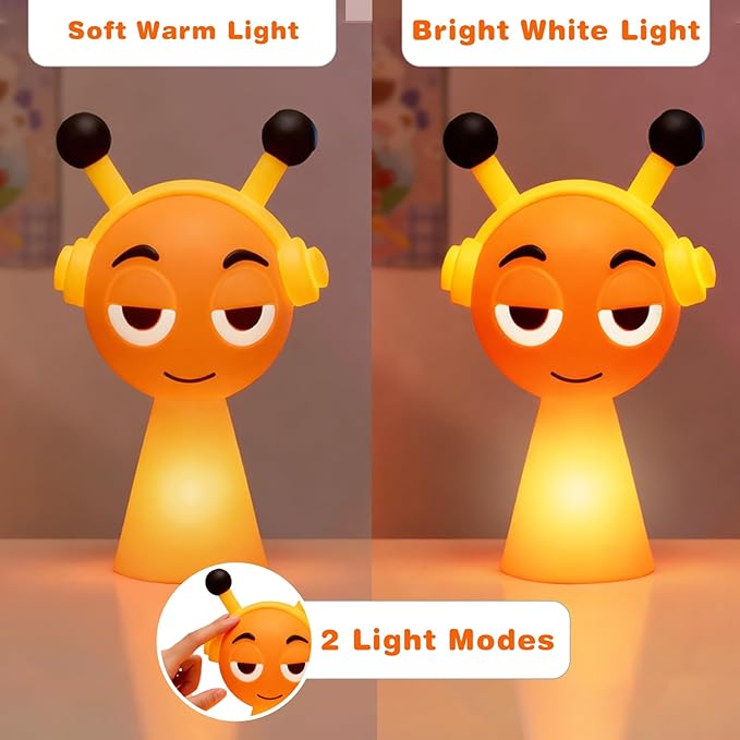 FlyPigInk Tap Night Light for Kids, Cute Ambient Lamp with 2 Brightness Levels, Eye-Caring Warm White LED, Rechargeable Nursery Light with Type-C Fast Charging, Durable Blow-Molded Design