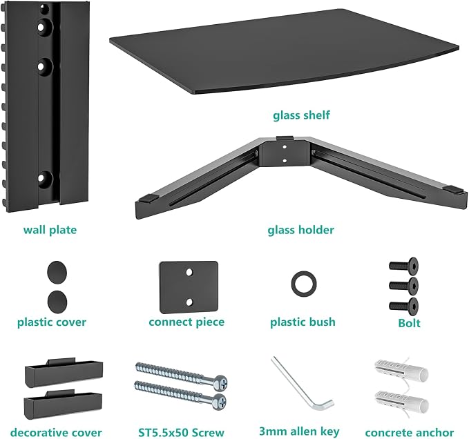 WALI Floating TV Shelf, 1 Tier Glass Projector Shelf - Image 6