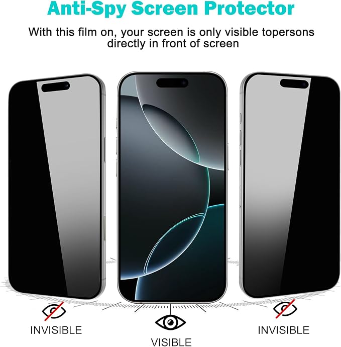 PEHAEL 3+3 Pack for iPhone 16 Pro Privacy Screen Protector - Image 4