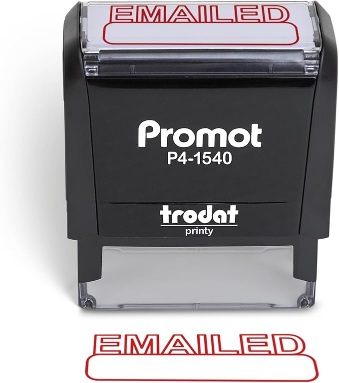Promot Emailed Self Inking Rubber Stamp - Refillable Stampers for Office - Business, Accounting, Bookkeeping, Coding, Legal, Notary, Work, Ordering, Inventory Stamps - Red Ink