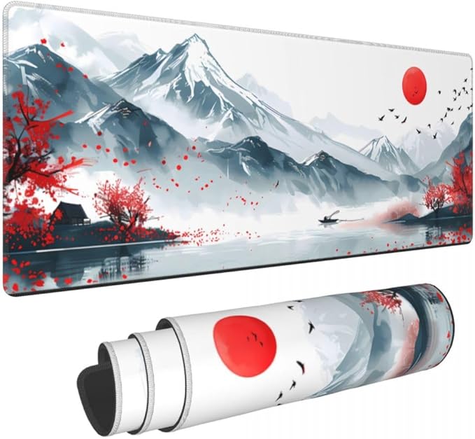 CANFLASHION Desk Pad,Office Desk Mat 31.5"×11.8" Large Gaming Mouse Pad,Durable Extended Computer Mouse Pad,Waterproof Thick Big Mouse Pads Non-Slip Rubber Base Office Home Japanese Mountain Sunset