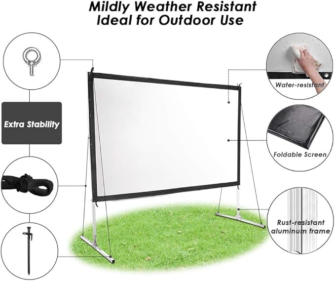 Instahibit 100" Outdoor Projector Screen and Stand Portable Movie Projection Fast Folding 16:9 4K HD Home Theater Camp Backyard Cinema with Carry Bag