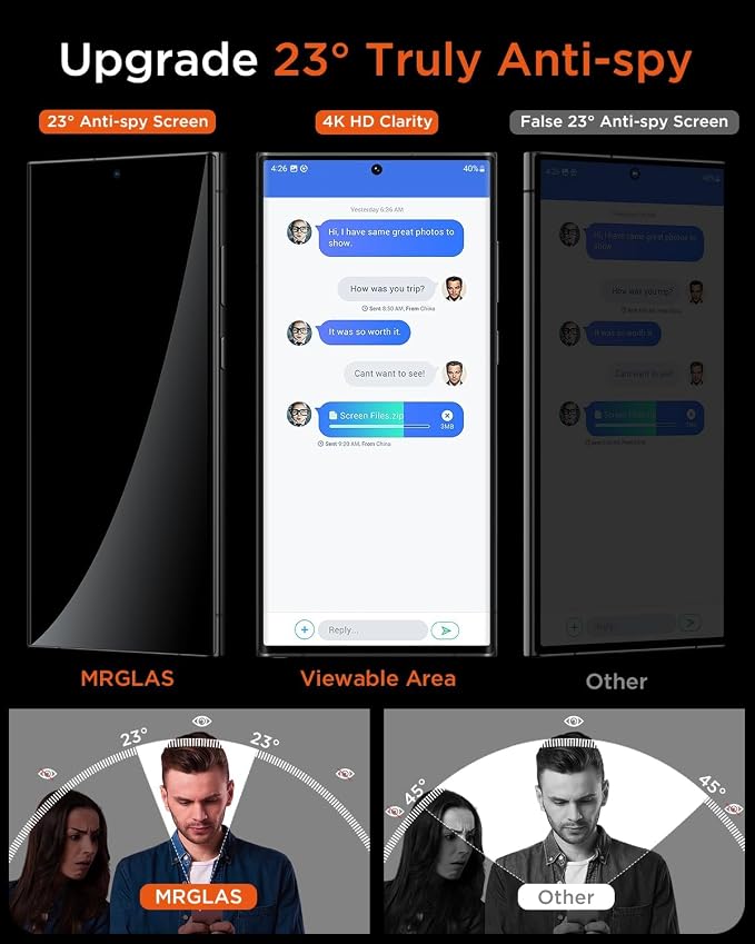MRGLAS 2+2 Packs for Samsung Galaxy S24 Ultra Privacy Screen Protector 6.8'' - Image 3