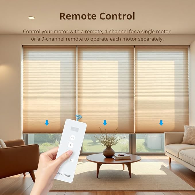 Blindsmart Rechargeable Tuya Zigbee Roller Blinds Motor for 38mm Tube, Motorized Window Shades Automatic Blinds Curtain Opener APP Control, Zigbee Hub Required (with 9-Channel Remote + Solar Pannel)