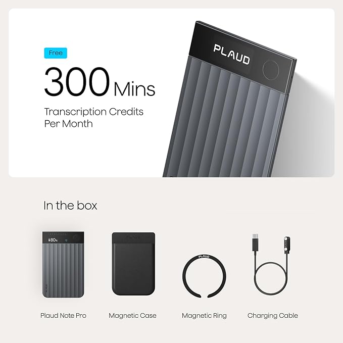 Plaud Note Pro AI Voice Recorder, Transcribe & Summarize with AI, App Control, Note Taker for Meetings & Calls, Supports 112 Languages, Ultra-Slim w/InstantView Display, Case Included, Black