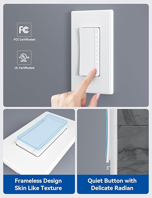 ELEGRP Smart Dimmer Light Switch DPR30, 2.4GHz Wi-Fi Dimmer Switch Compatible with Alexa and Google Assistant, Single Pole/3 Way, Needs Neutral Wire, No Hub Required, UL&FCC Listed, White, 6 Pack