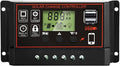 Solar Charge Controller, Solar Panel Charge Controller Intelligent Regulator with Dual USB Port 12V/24V, Auto Paremeter Adjustable LCD Display PWM（Black, 30A）