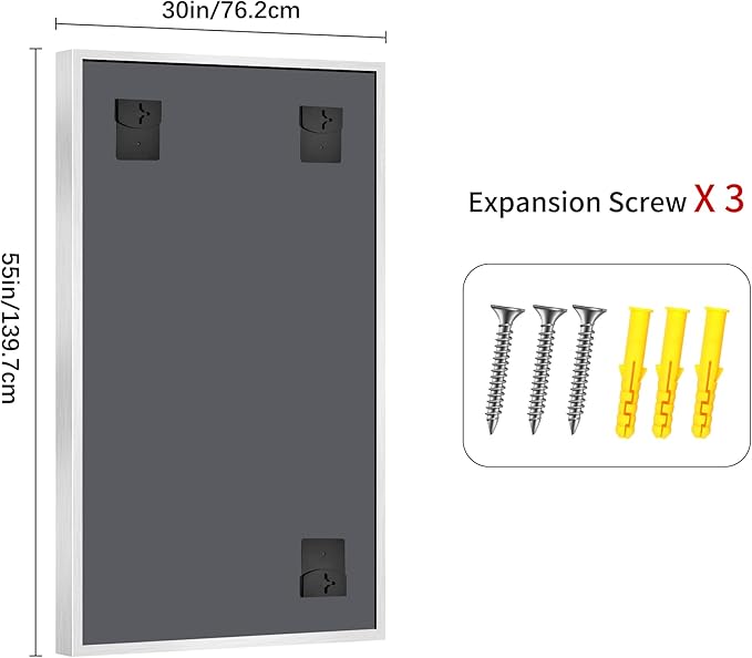 30x55 Silver Bathroom Mirror, Brushed Silver Rectangular Mirror for Wall, 0.6" Thickened Deep Frame Mirrors for Bathroom Sink, Shatterproof Tempered Glass, Antirust, Horizontally or Vertically