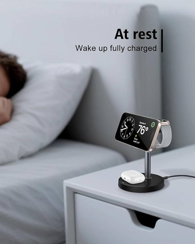 3 in 1 Wireless Charging Station for Apple Magsafe Charger Stand,15W Fast Magnetic Charging Station for iPhone 17 Air 16 15 14 13 12 11 Series, Watch Ultra & AirPods Apple Devices, Cell Phone Dock