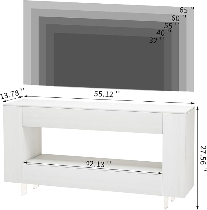 Vavkorkula TV Stand for 65 Inch with 2 Large Drawers & Hidden Storage Cabinets, Modern Farmhouse Entertainment Center Television Stands for Living Room Bedroom, White
